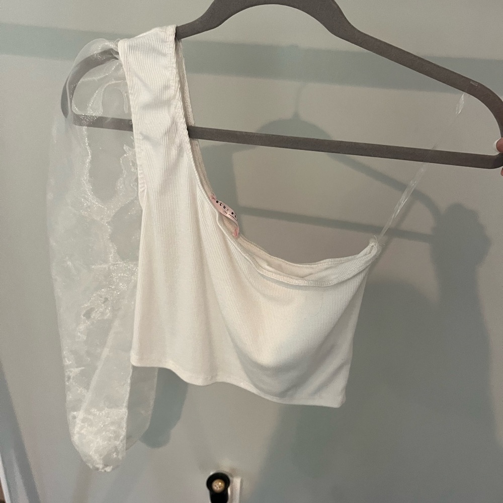 Blue Blush White One Sleeve Top